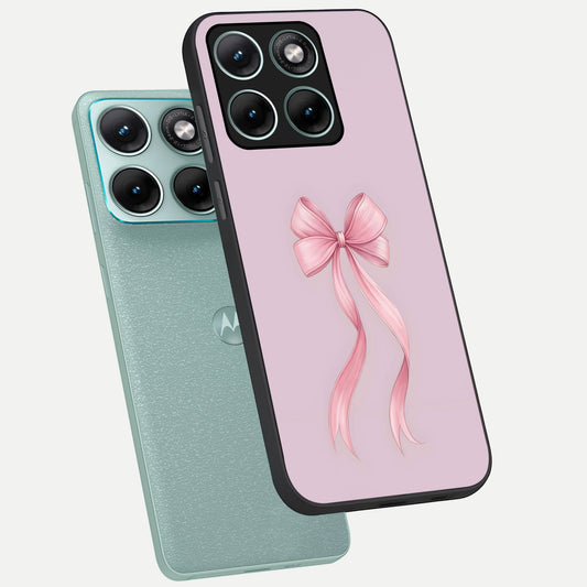  Soft Blush Bow phone case For Moto Edge 70 Fusion showing premium glass back cover with detailed artwork