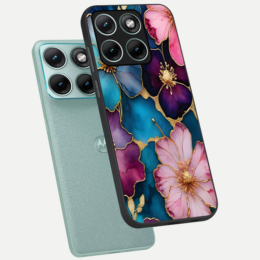  Sparkle Floral phone case For Moto Edge 70 Fusion showing premium glass back cover with detailed artwork