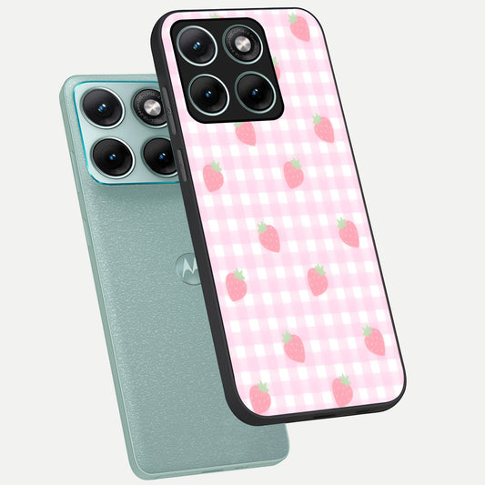  Strawberry Picnic Love phone case For Moto Edge 70 Fusion showing premium glass back cover with detailed artwork