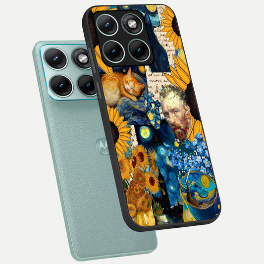  Sunflower Chic Mood Custom Name phone case For Moto Edge 70 Fusion showing premium glass back cover with detailed artwork