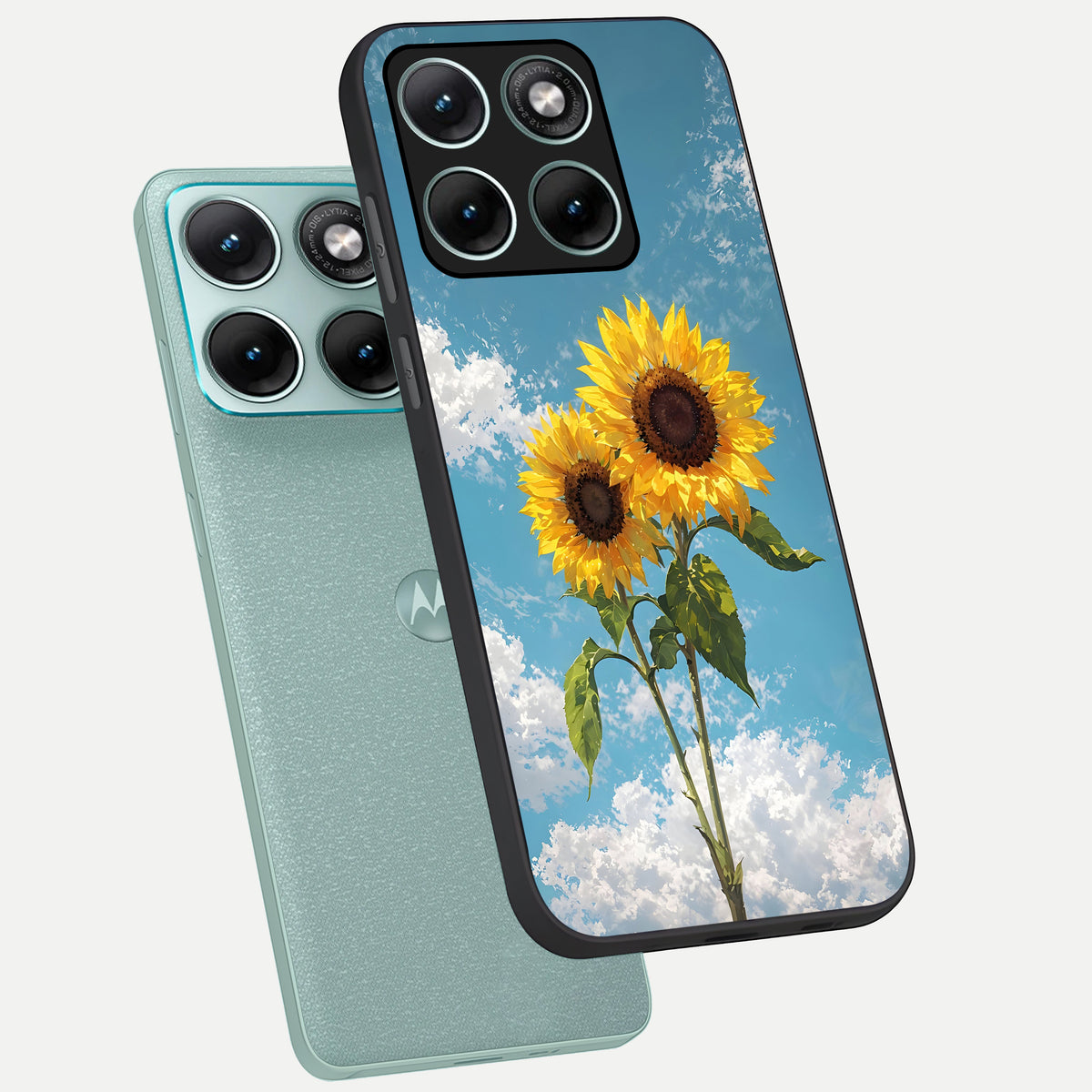  Sunlit Daisy Glow phone case For Moto Edge 70 Fusion showing premium glass back cover with detailed artwork