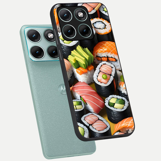  Sushi Food Pattern phone case For Moto Edge 70 Fusion showing premium glass back cover with detailed artwork
