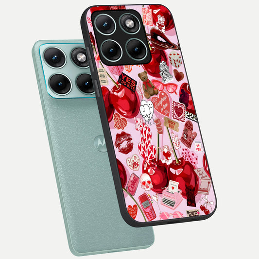  Sweet Cherry Chaos phone case For Moto Edge 70 Fusion showing premium glass back cover with detailed artwork