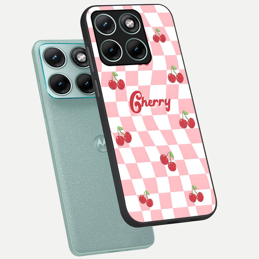  Sweet Cherry Vibes phone case For Moto Edge 70 Fusion showing premium glass back cover with detailed artwork