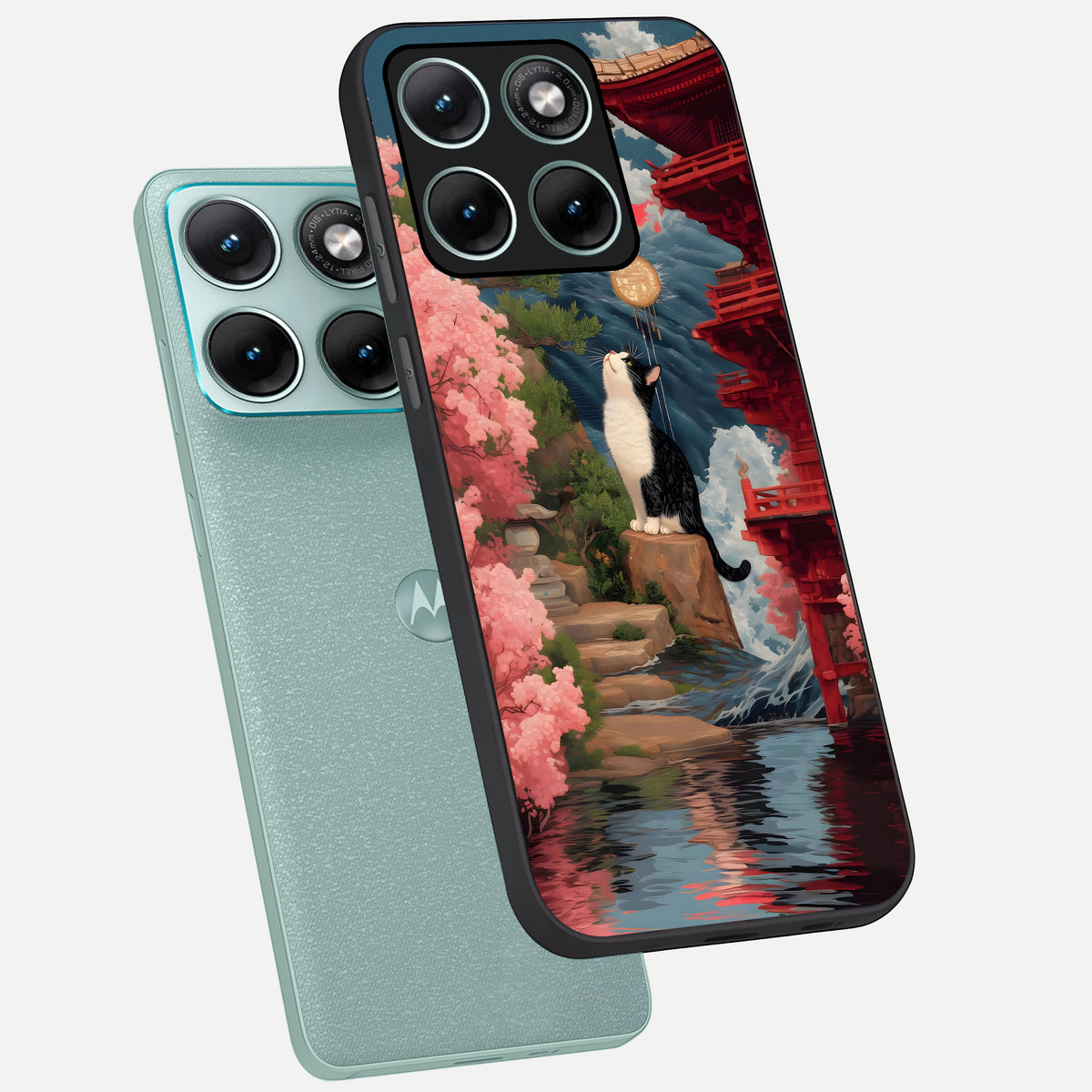  Temple Cat Scenery phone case For Moto Edge 70 Fusion showing premium glass back cover with detailed artwork