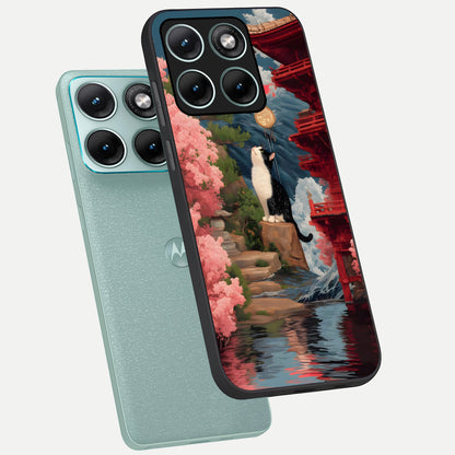  Temple Cat Scenery phone case For Moto Edge 70 Fusion showing premium glass back cover with detailed artwork