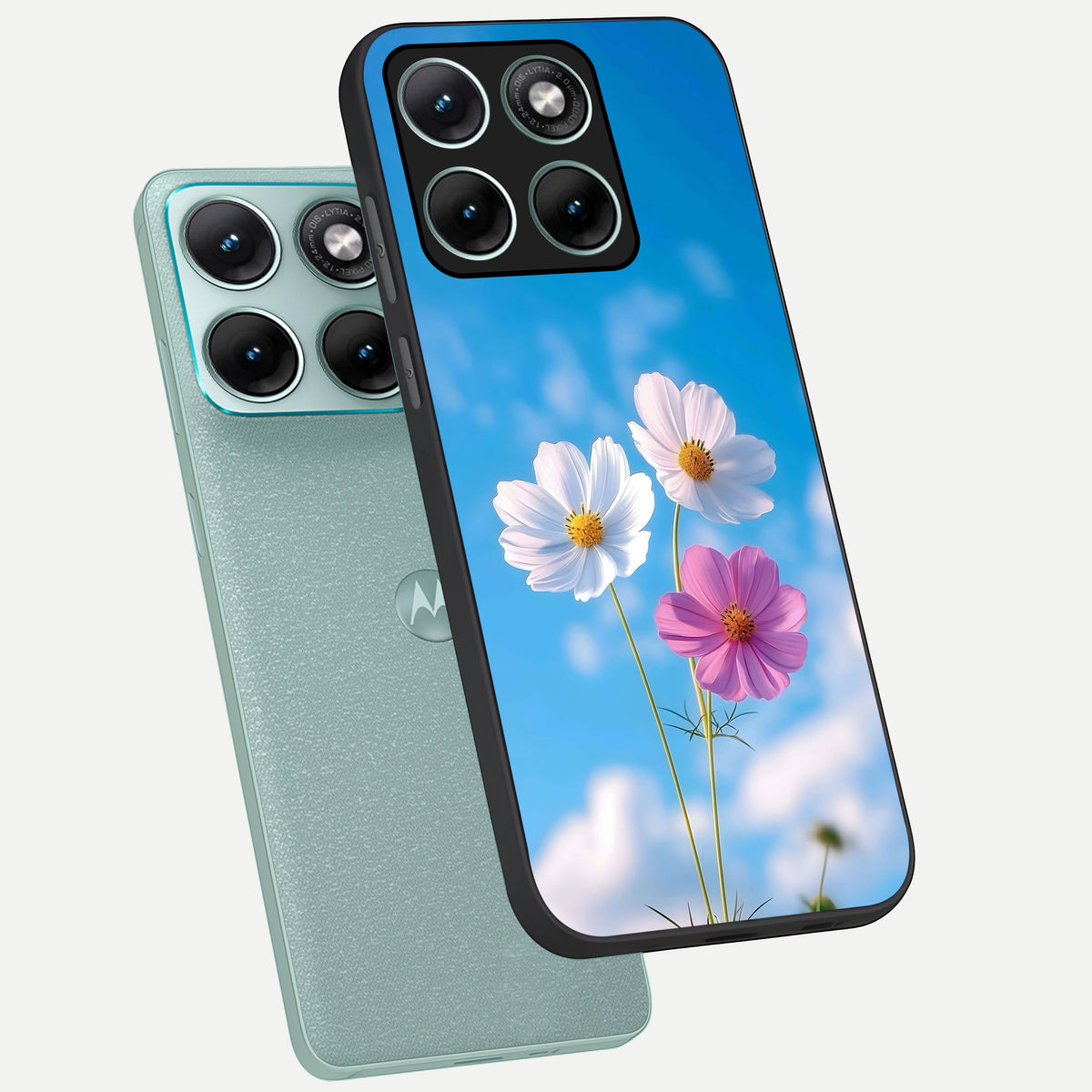  Tripple Flowers With Sky phone case For Moto Edge 70 Fusion showing premium glass back cover with detailed artwork