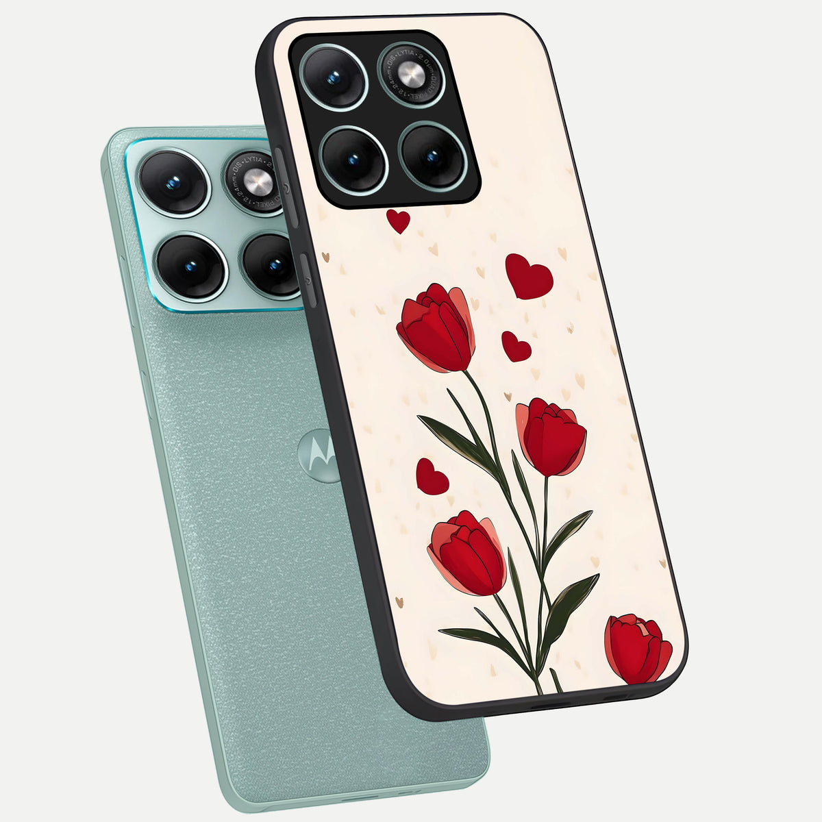  Tulip With Heart phone case For Moto Edge 70 Fusion showing premium glass back cover with detailed artwork