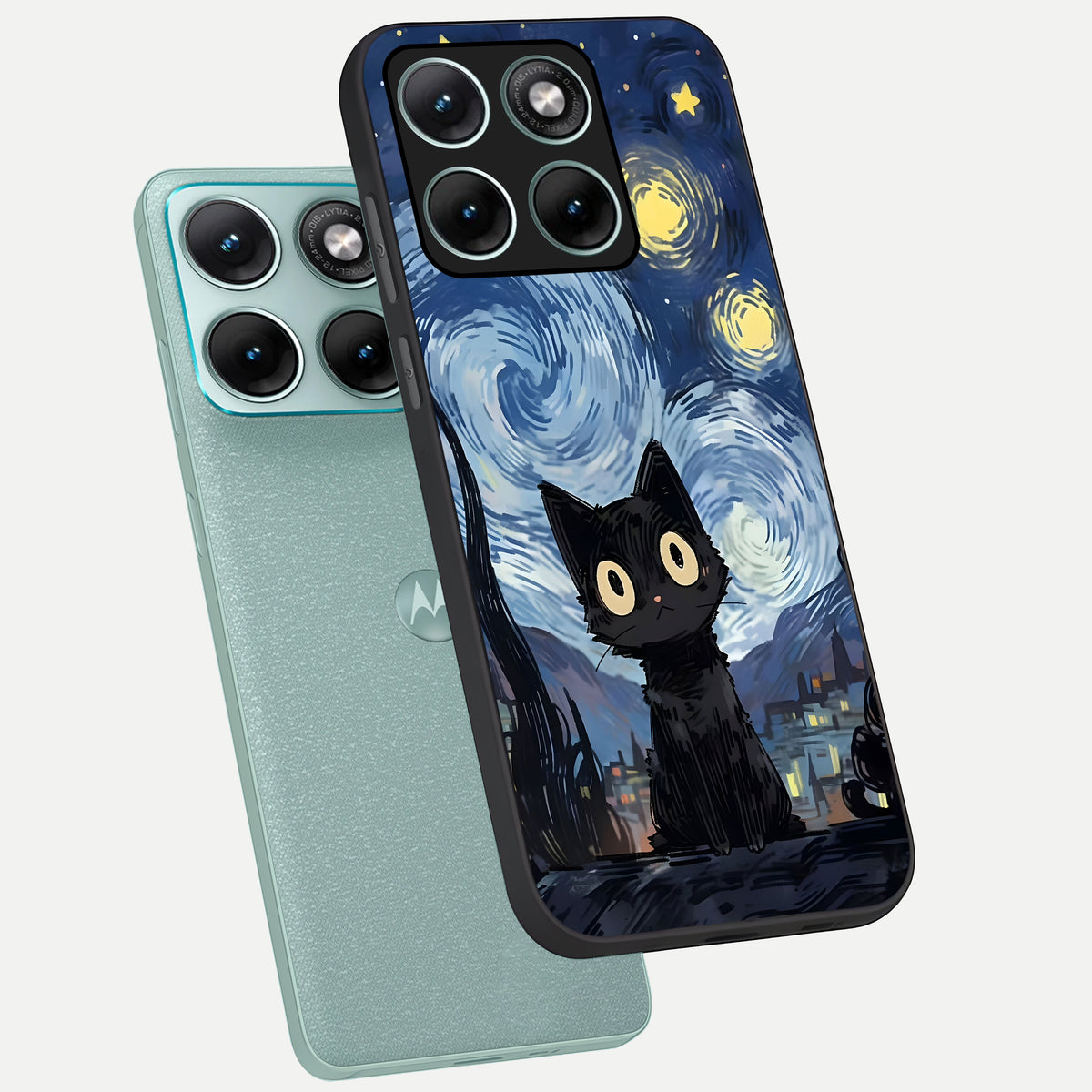  Van Gogh Cat phone case For Moto Edge 70 Fusion showing premium glass back cover with detailed artwork