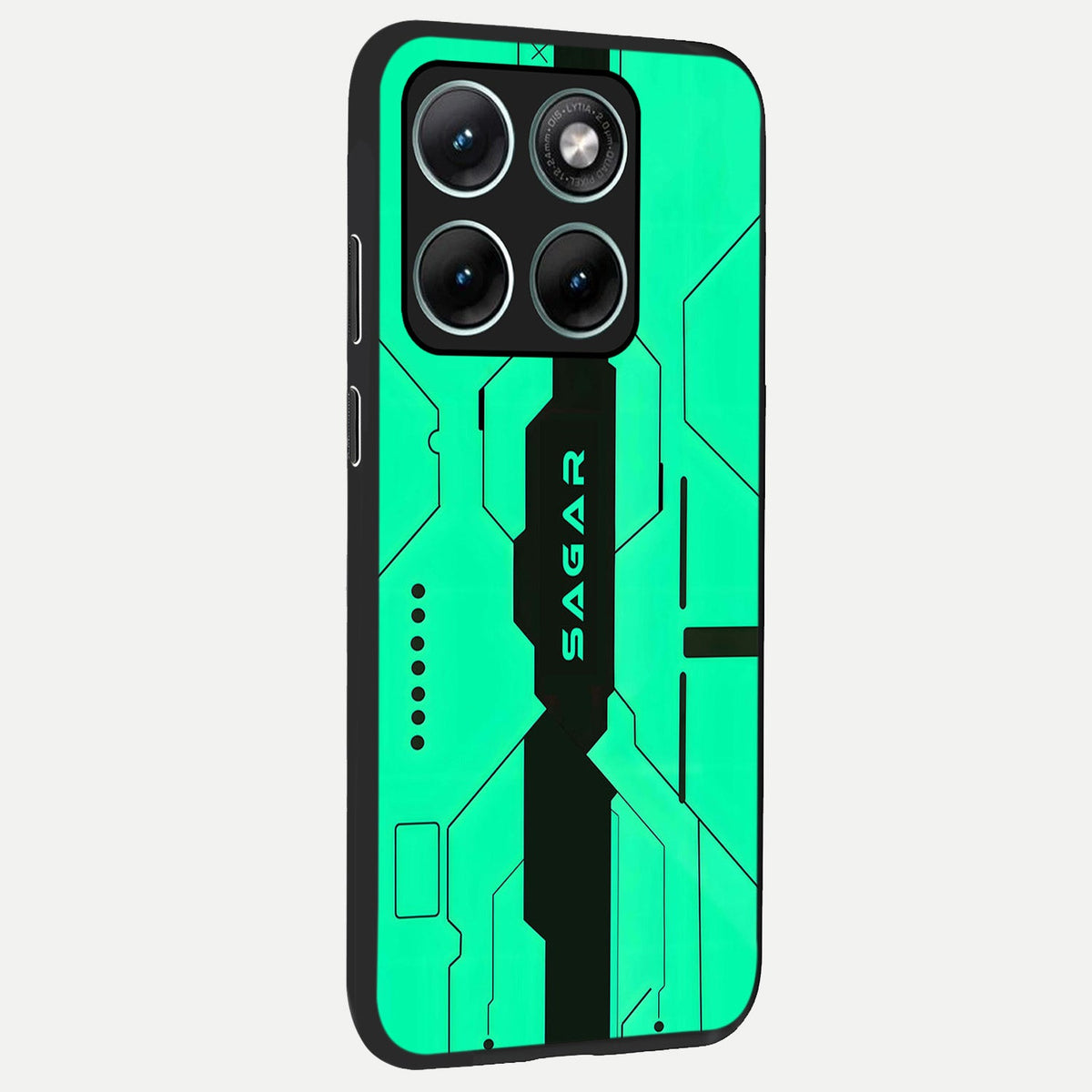  Aqua Tech CYBERPUNK Custom Name back cover For Moto Edge 70 Fusion slim fit glass case with vibrant aesthetic design