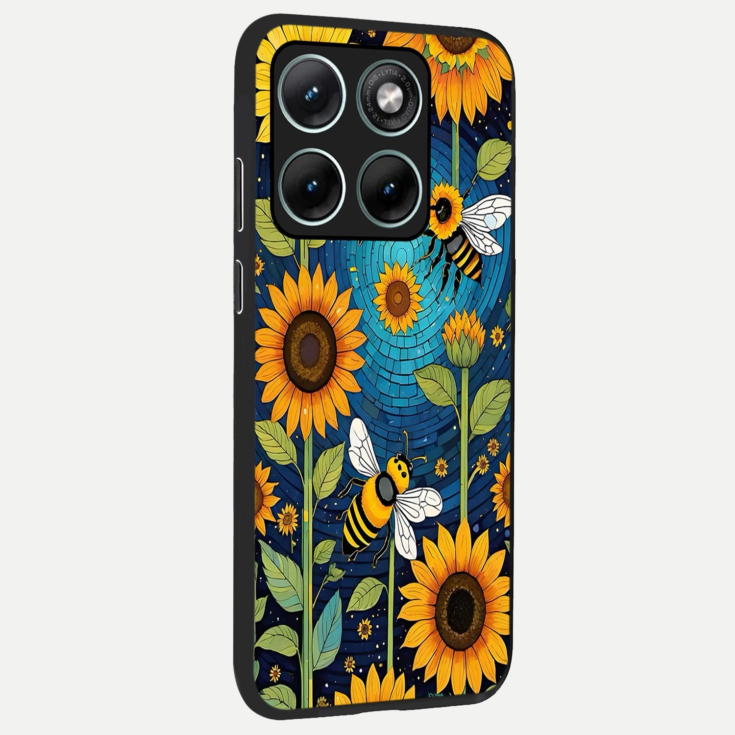  Bees And Sunflowers back cover For Moto Edge 70 Fusion slim fit glass case with vibrant aesthetic design