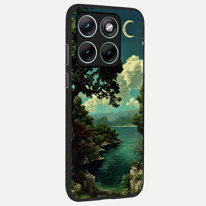  Celestial Lake Peace back cover For Moto Edge 70 Fusion slim fit glass case with vibrant aesthetic design