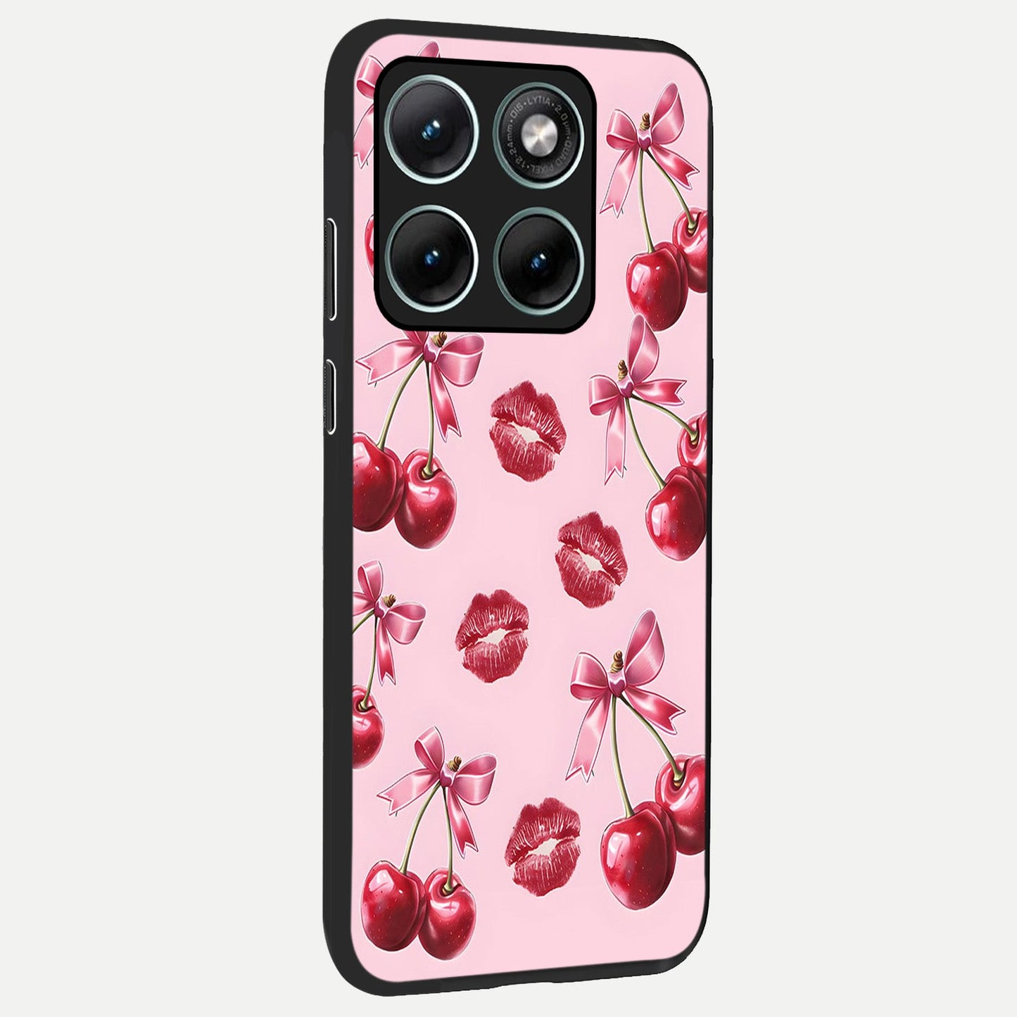  Cherry With Lips back cover For Moto Edge 70 Fusion slim fit glass case with vibrant aesthetic design