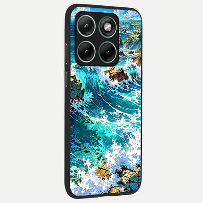  Coastal Blue Waves back cover For Moto Edge 70 Fusion slim fit glass case with vibrant aesthetic design