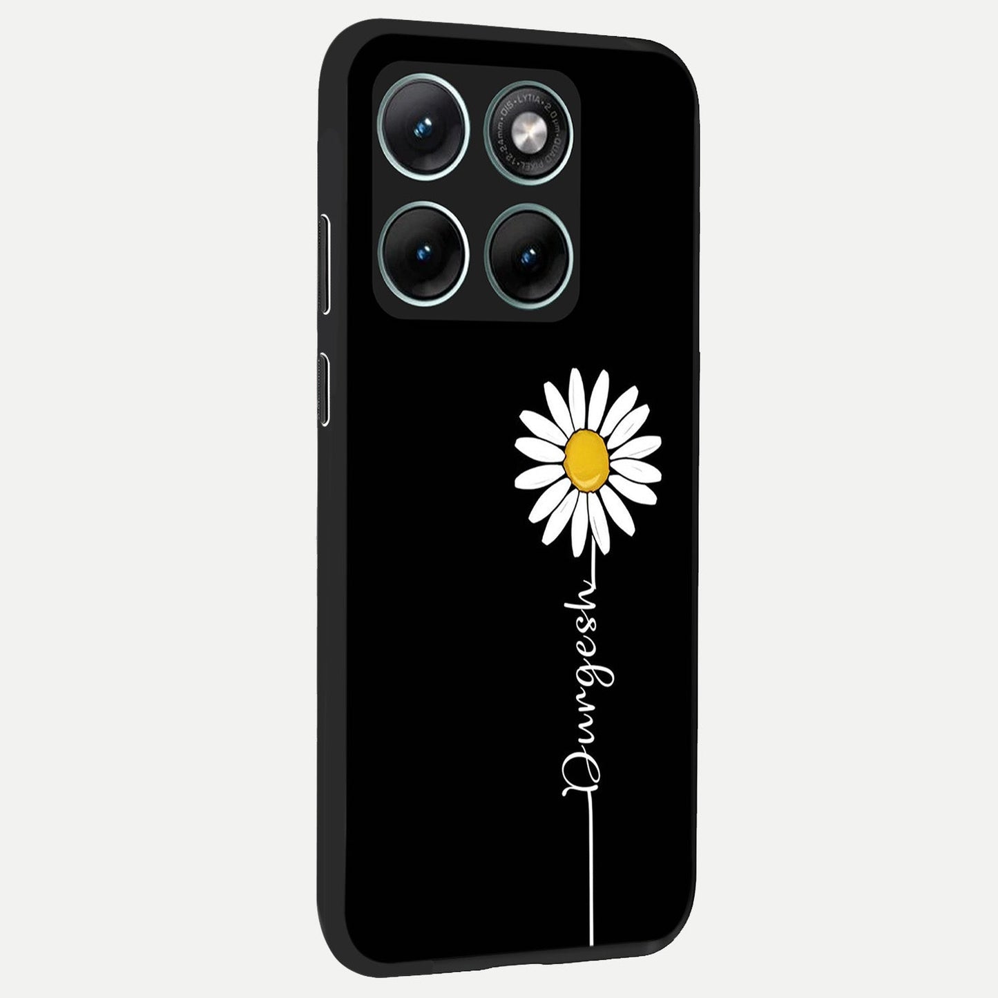  Custom Name White Flower back cover For Moto Edge 70 Fusion slim fit glass case with vibrant aesthetic design