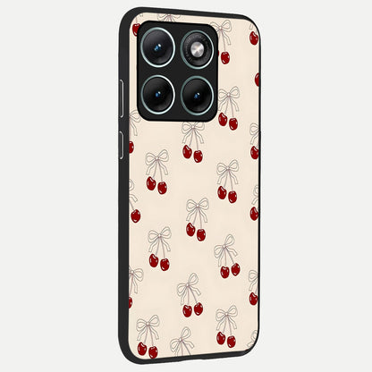  Cute Cherry Pattern back cover For Moto Edge 70 Fusion slim fit glass case with vibrant aesthetic design
