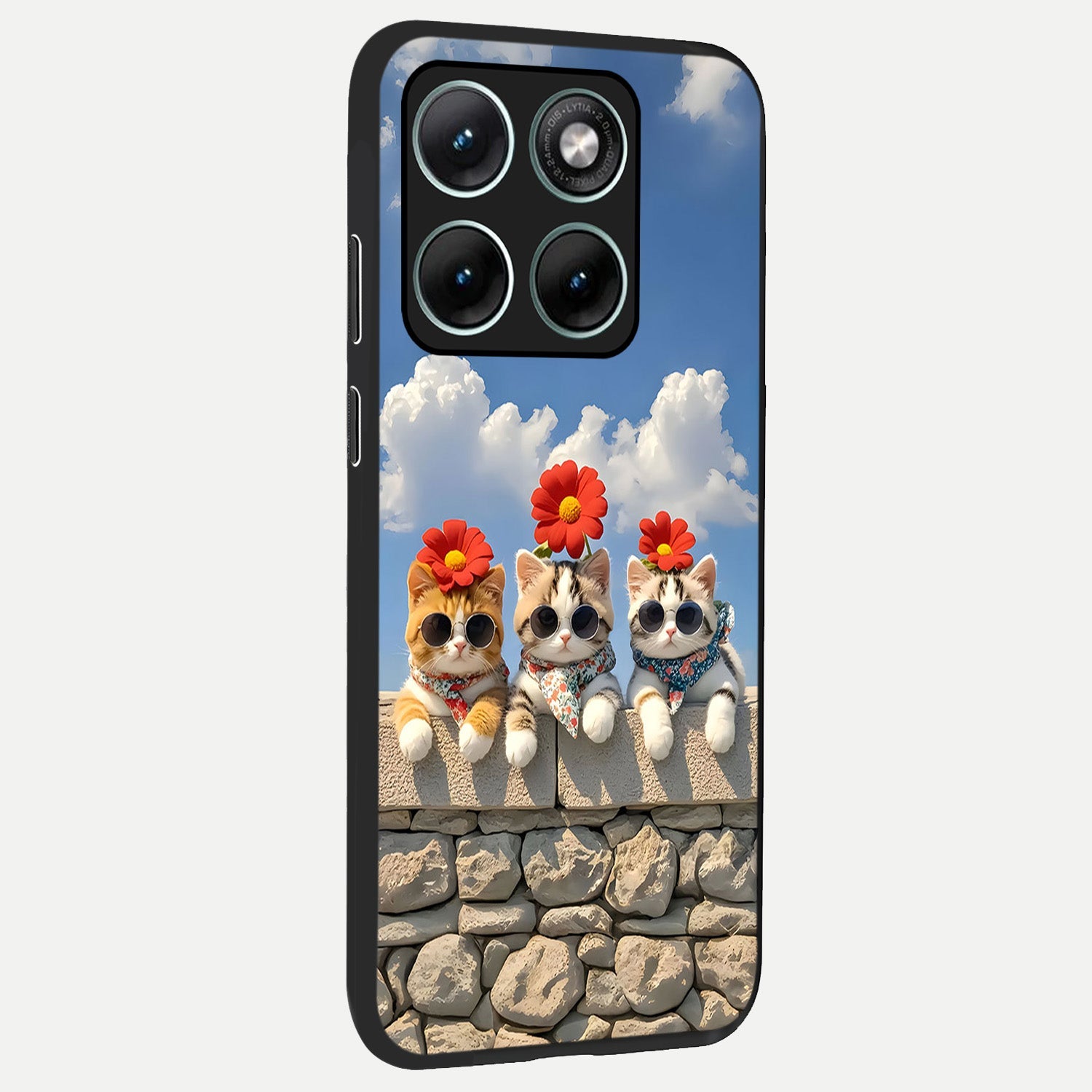  Floral Kitty Squad back cover For Moto Edge 70 Fusion slim fit glass case with vibrant aesthetic design