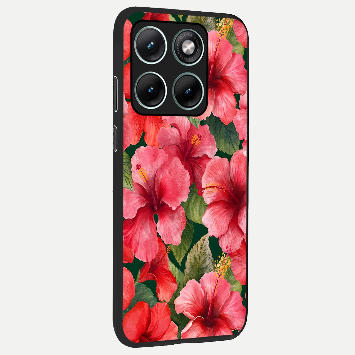  Hibiscus Pattern back cover For Moto Edge 70 Fusion slim fit glass case with vibrant aesthetic design