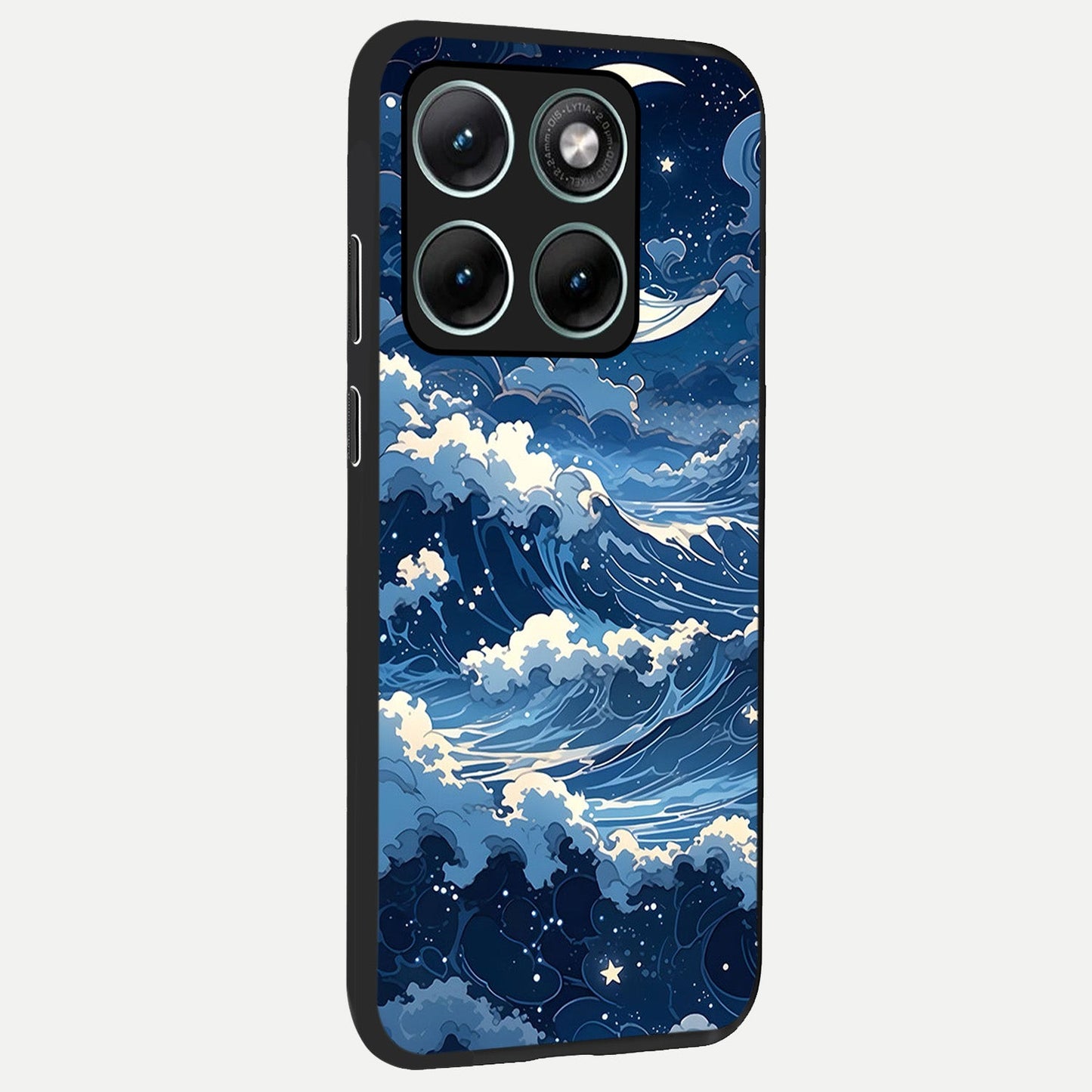  Ocean Moon Waves back cover For Moto Edge 70 Fusion slim fit glass case with vibrant aesthetic design