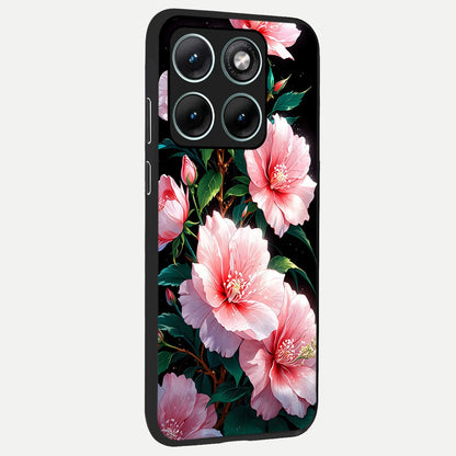  Peach Flower back cover For Moto Edge 70 Fusion slim fit glass case with vibrant aesthetic design