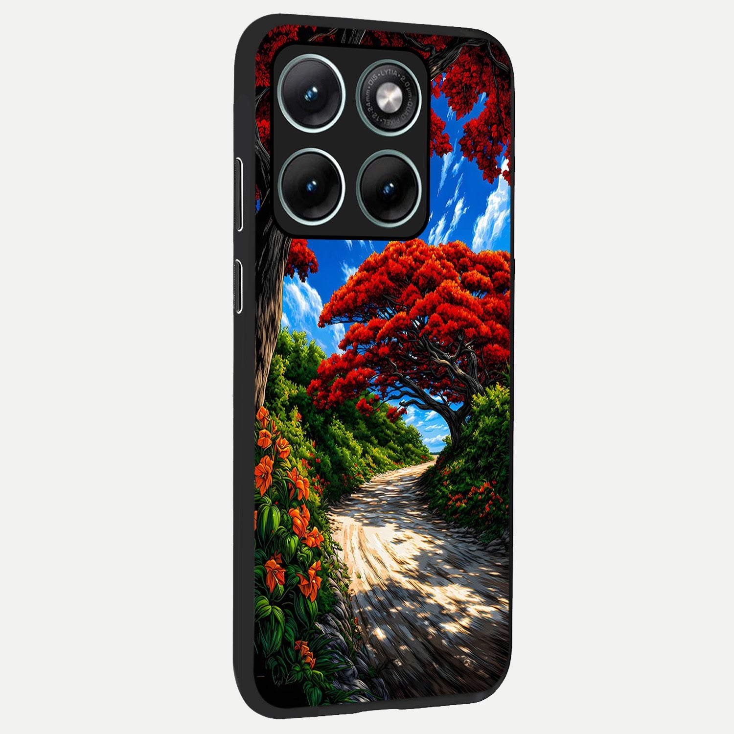  Red Trees Pathway back cover For Moto Edge 70 Fusion slim fit glass case with vibrant aesthetic design