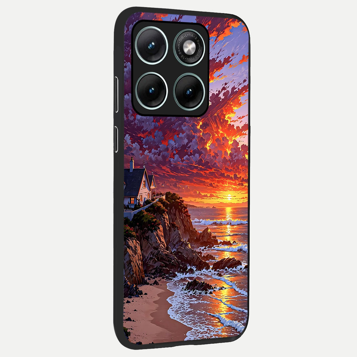  Sunset House By Sea back cover For Moto Edge 70 Fusion slim fit glass case with vibrant aesthetic design