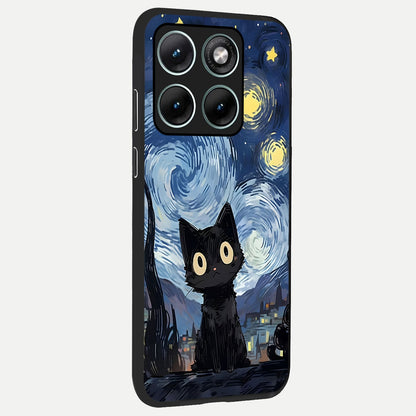  Van Gogh Cat back cover For Moto Edge 70 Fusion slim fit glass case with vibrant aesthetic design