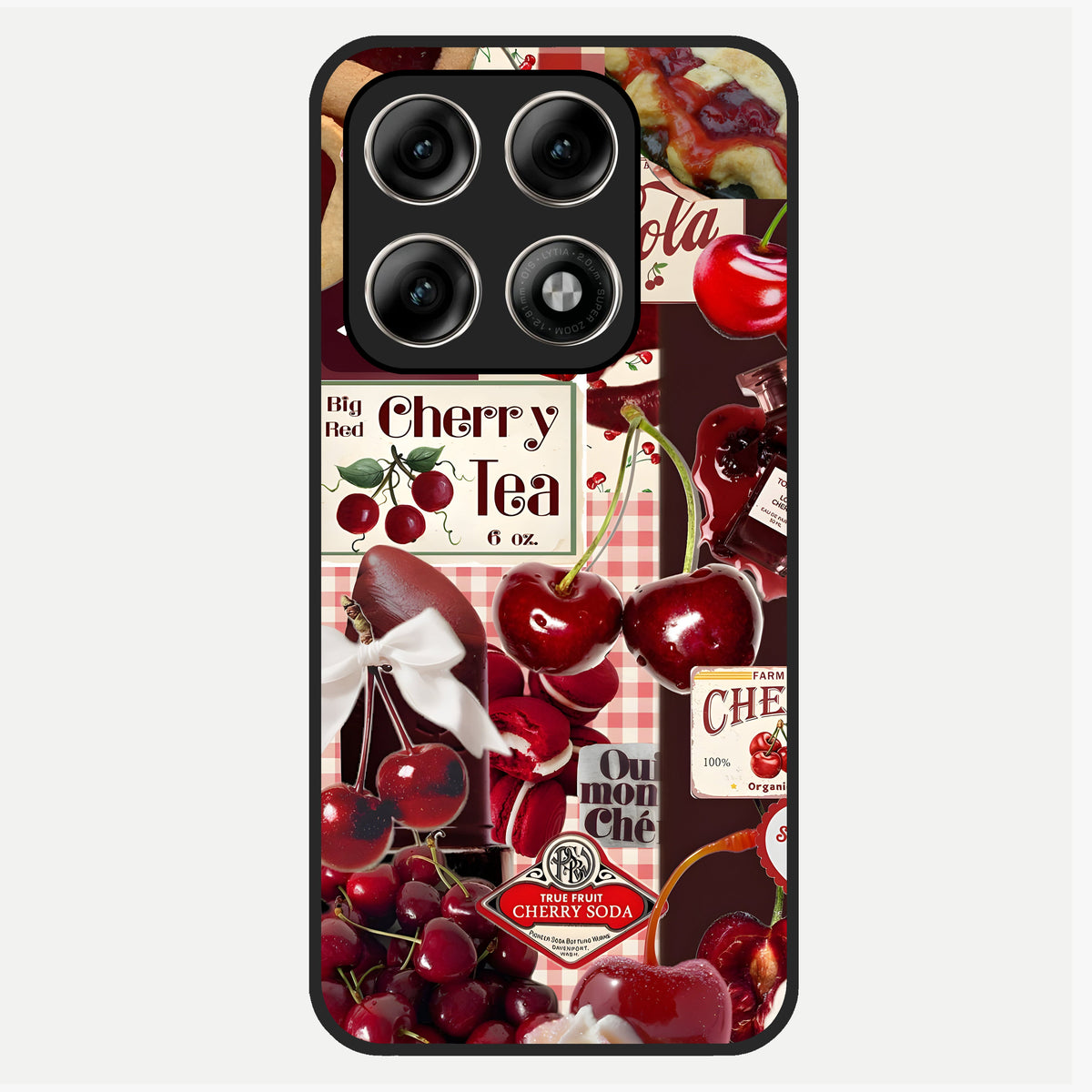 Aesthetic Cherry Tea Glass Case For Moto Edge 70 Pro back cover – full design glossy printed glass finish