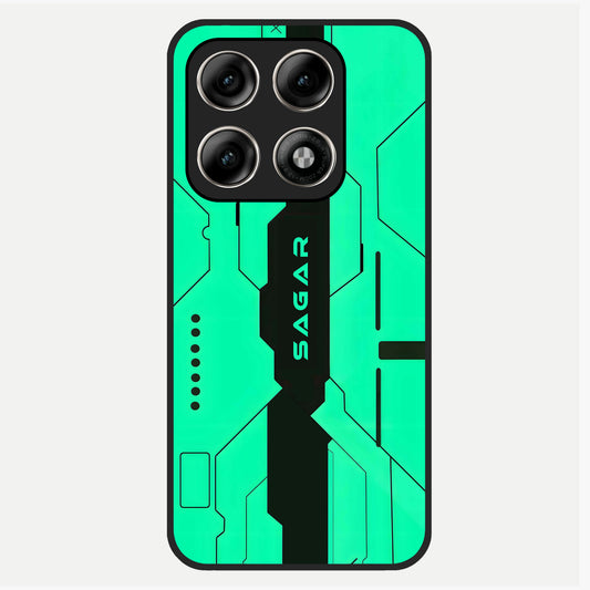  Aqua Tech CYBERPUNK Custom Name Glass Case For Moto Edge 70 Pro back cover – full design glossy printed glass finish