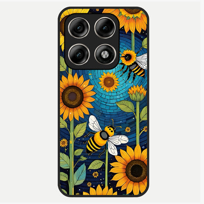  Bees And Sunflowers Glass Case For Moto Edge 70 Pro back cover – full design glossy printed glass finish