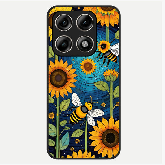  Bees And Sunflowers Glass Case For Moto Edge 70 Pro back cover – full design glossy printed glass finish