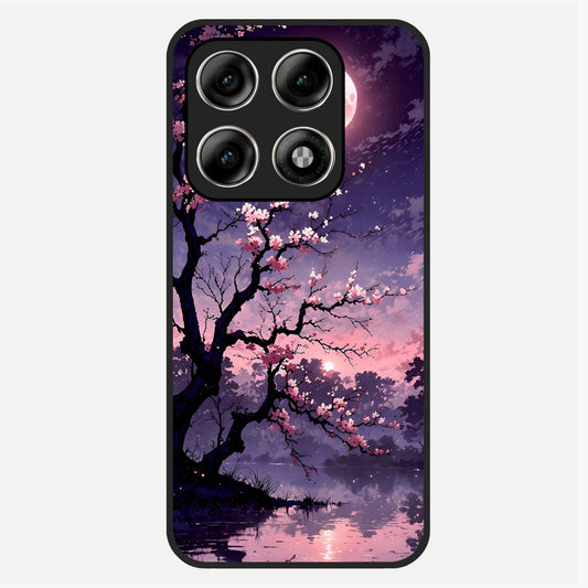  Blossom Pink Moon Glass Case For Moto Edge 70 Pro back cover – full design glossy printed glass finish