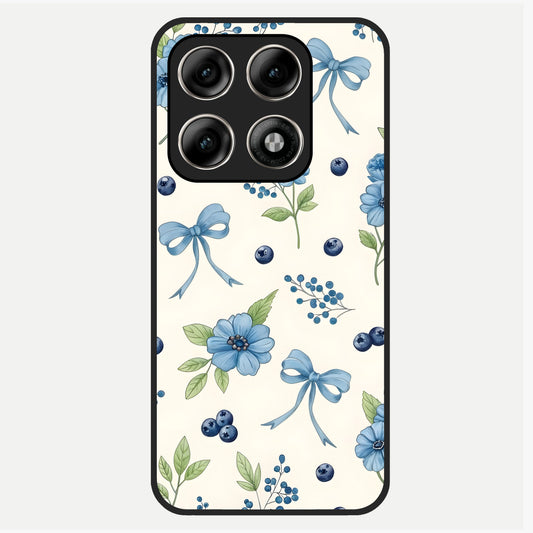  Blue Flower And Bow Glass Case For Moto Edge 70 Pro back cover – full design glossy printed glass finish