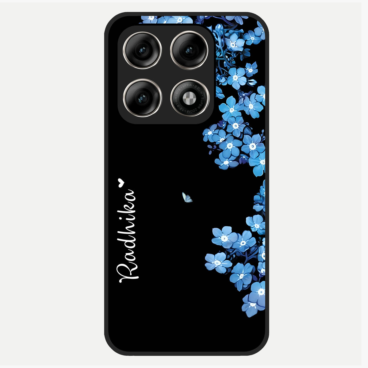  Blue Petal Dream Custom Name Glass Case For Moto Edge 70 Pro back cover – full design glossy printed glass finish