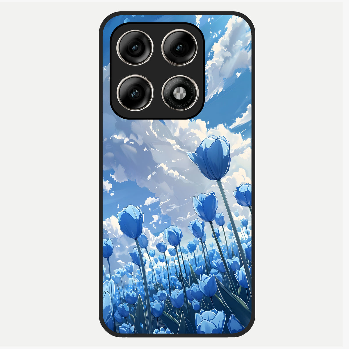  Blue Tulip Clouds Glass Case For Moto Edge 70 Pro back cover – full design glossy printed glass finish