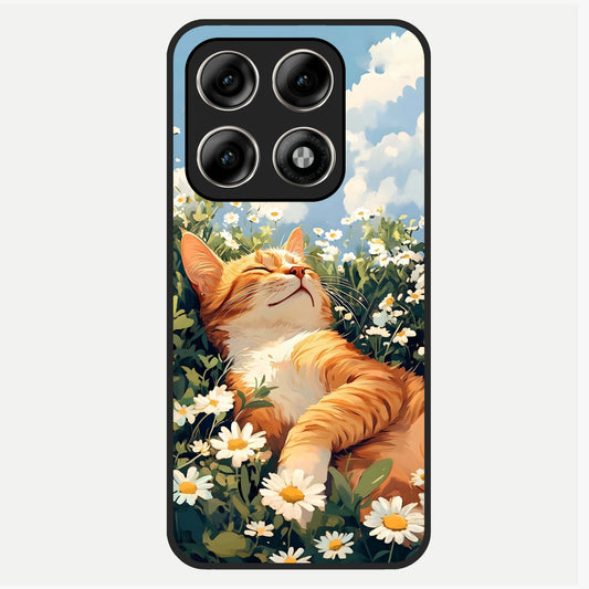  Cat And Flowers View Glass Case For Moto Edge 70 Pro back cover – full design glossy printed glass finish