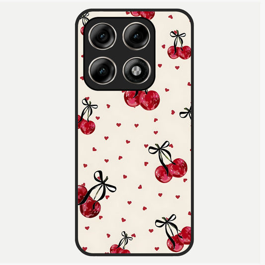  Cherry Heart Bow Glass Case For Moto Edge 70 Pro back cover – full design glossy printed glass finish