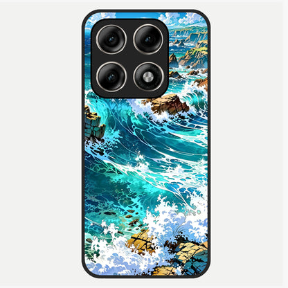 Coastal Blue Waves Glass Case For Moto Edge 70 Pro back cover – full design glossy printed glass finish