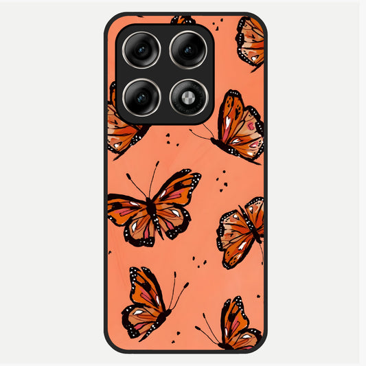 Coral Wing Butterfly Glass Case For Moto Edge 70 Pro back cover – full design glossy printed glass finish