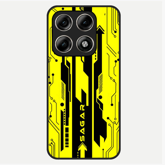  Electric Pulse CYBERPUNK Custom Name Glass Case For Moto Edge 70 Pro back cover – full design glossy printed glass finish