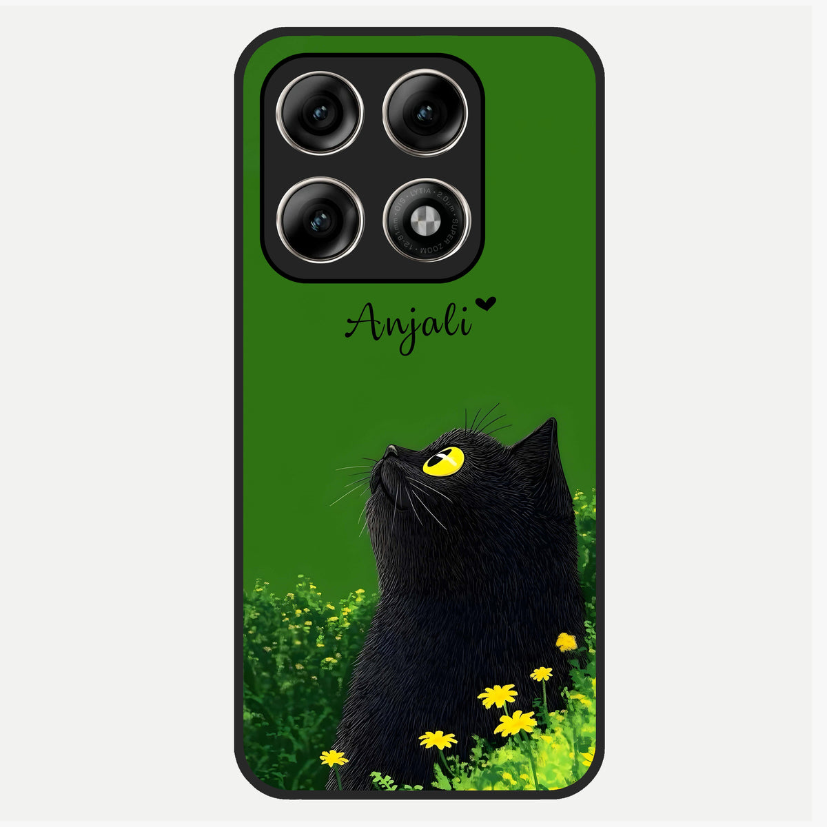  Emerald Cat Custom Name Glass Case For Moto Edge 70 Pro back cover – full design glossy printed glass finish