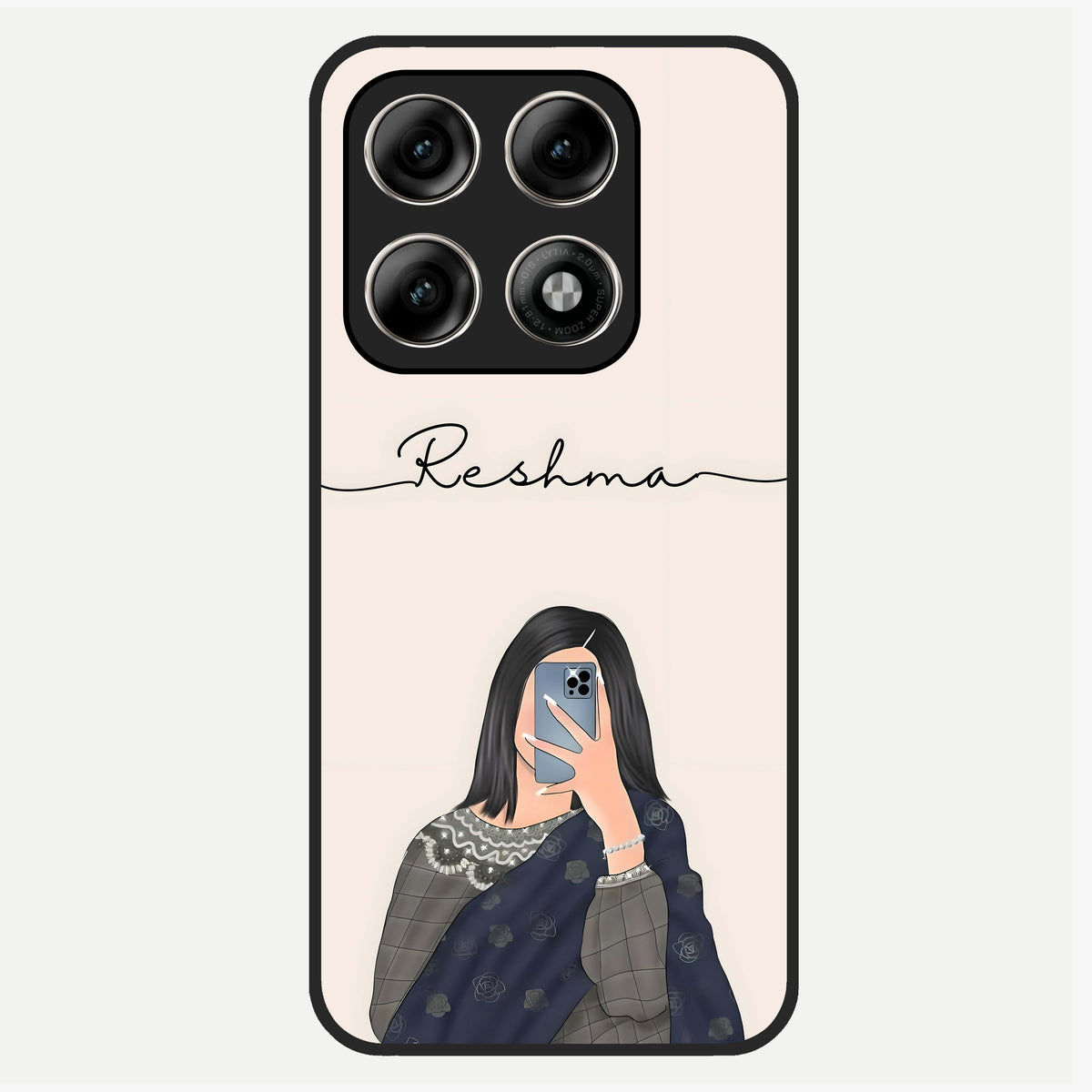  Mirror Mood Muse With Custom Name Glass Case For Moto Edge 70 Pro back cover – full design glossy printed glass finish