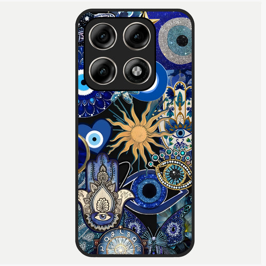 Mystic Blue Evil Eye Glass Case For Moto Edge 70 Pro back cover – full design glossy printed glass finish