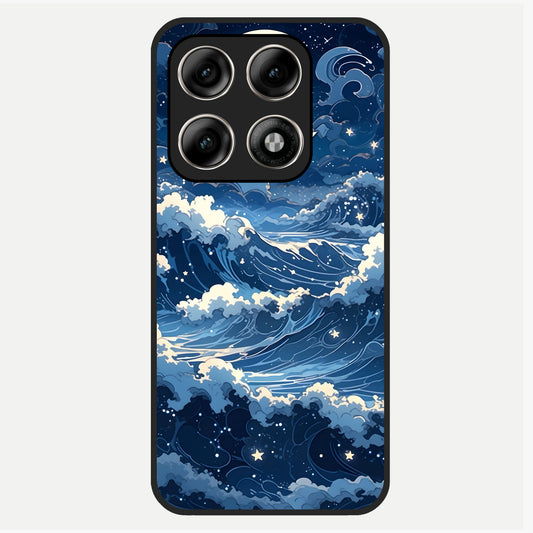 Ocean Moon Waves Glass Case For Moto Edge 70 Pro back cover – full design glossy printed glass finish