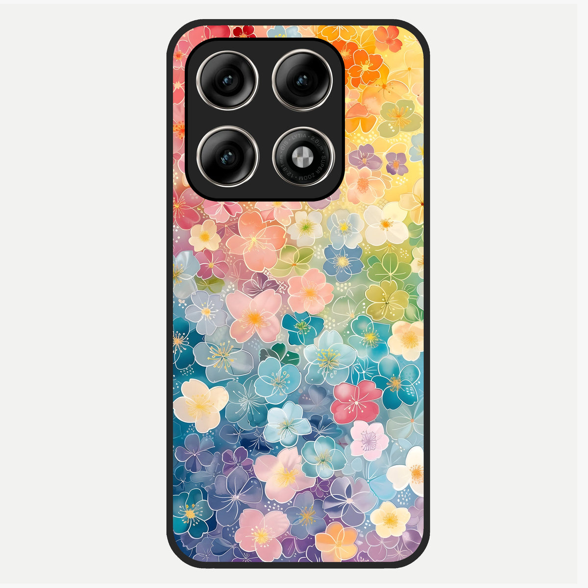  Rainbow Blossom Burst Glass Case For Moto Edge 70 Pro back cover – full design glossy printed glass finish