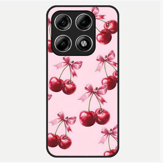  Red Cherries Pattern Glass Case For Moto Edge 70 Pro back cover – full design glossy printed glass finish