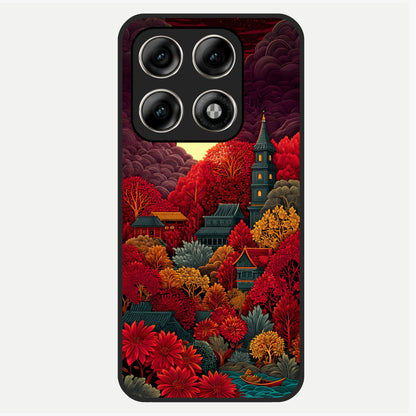  Scarlet Autumn Temple Glass Case For Moto Edge 70 Pro back cover – full design glossy printed glass finish