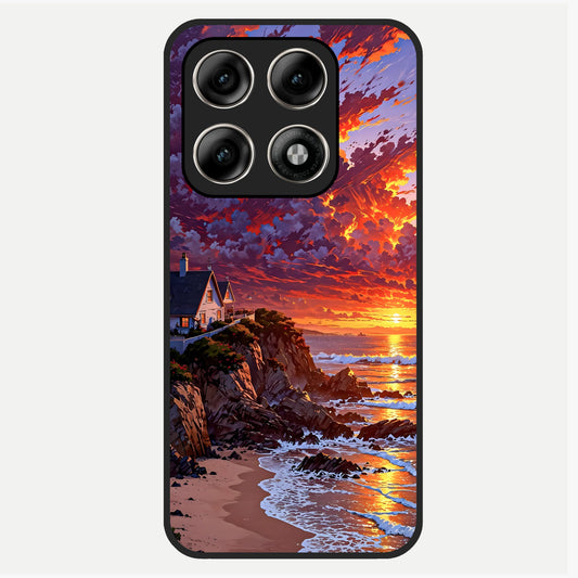  Sunset House By Sea Glass Case For Moto Edge 70 Pro back cover – full design glossy printed glass finish