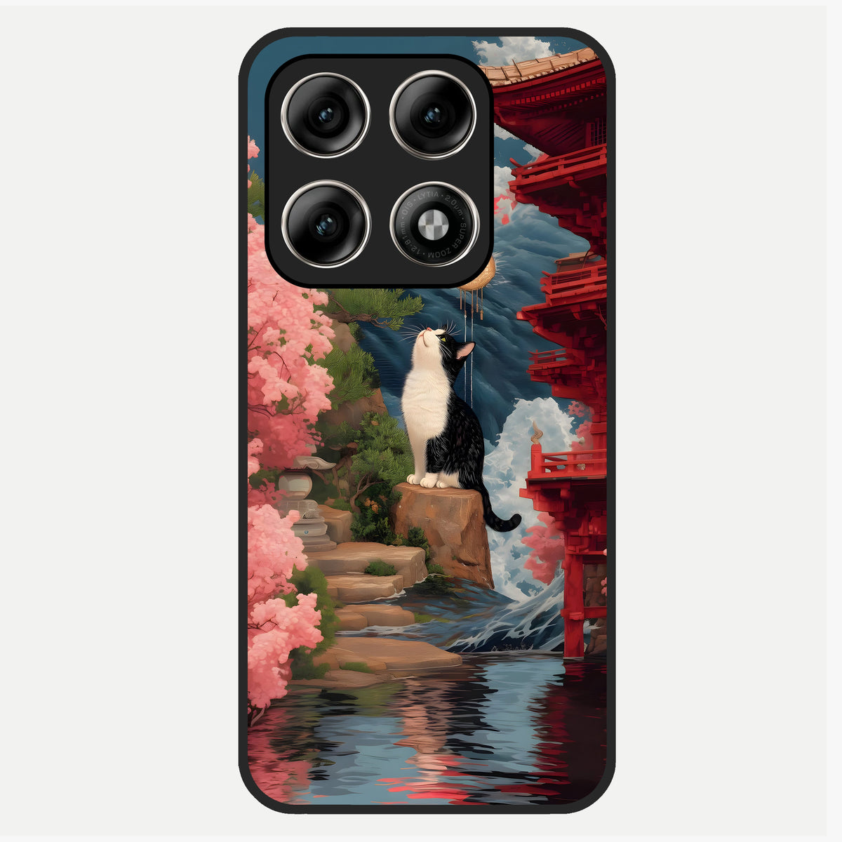  Temple Cat Scenery Glass Case For Moto Edge 70 Pro back cover – full design glossy printed glass finish