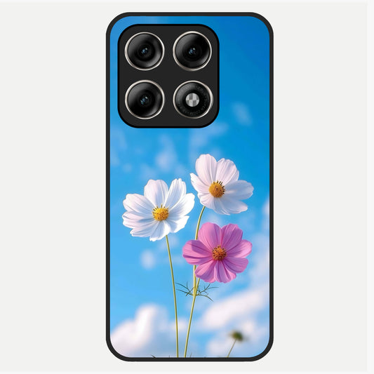  Tripple Flowers With Sky Glass Case For Moto Edge 70 Pro back cover – full design glossy printed glass finish